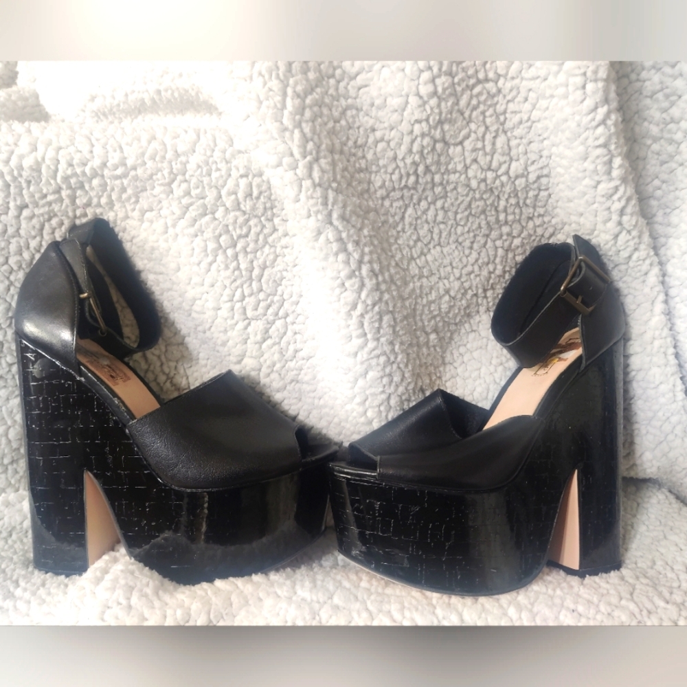 Topshop Womens Sky High Retro Chunky Platform Sandals/heels  Black Sz9.5 New